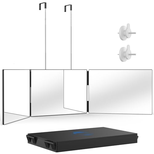 OLIBUY 3 Way Mirror for Hair Cutting Three Way Mirror for Shaver and Makeup Height Adjustable with Two Hold Nails 360 Viewing Angle Clear AntiFog HD Glass