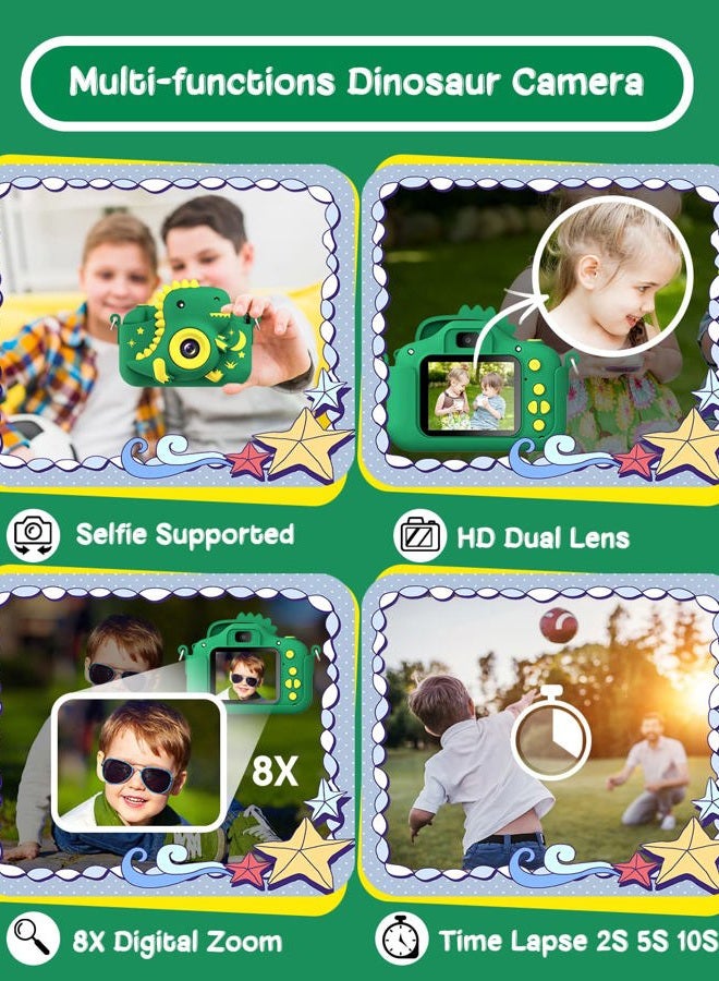 GREENKINDER Kids Camera, Dinosaur Toddler Digital Camera for Ages 3-12 Boys Girls Childrens, Christmas Birthday Gifts, Selfie 1080P HD Video Camera for 3 4 5 6 7 8 9 Years Old Boys Girls Toys Gifts - Image 4