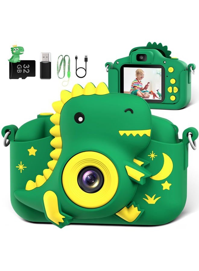 GREENKINDER Kids Camera, Dinosaur Toddler Digital Camera for Ages 3-12 Boys Girls Childrens, Christmas Birthday Gifts, Selfie 1080P HD Video Camera for 3 4 5 6 7 8 9 Years Old Boys Girls Toys Gifts - Image 1