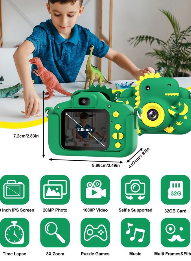 GREENKINDER Kids Camera, Dinosaur Toddler Digital Camera for Ages 3-12 Boys Girls Childrens, Christmas Birthday Gifts, Selfie 1080P HD Video Camera for 3 4 5 6 7 8 9 Years Old Boys Girls Toys Gifts - Image 2