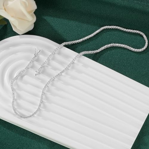 TIKJE قلادة تنس فضة استرلينية 925 | سلسلة تنس مزينة بكريستال زركونيا مكعب مقطوع على شكل ماسة 2 مم للنساء والرجال مجوهرات زفاف 16 بوصة - Image 4