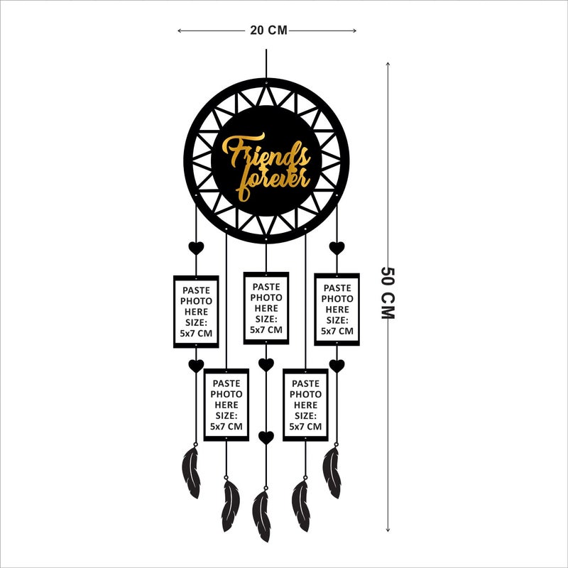 Engineered Wood Artle Media Dream Catcher With 5 Photos To Gift Your Friends On Birthday And Friendship Day Modern 20X50Cmrectangular Wall Mount Black - Image 2