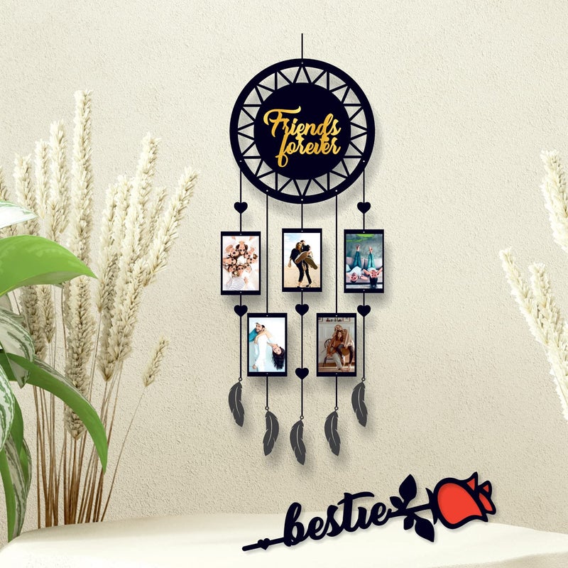 Engineered Wood Artle Media Dream Catcher With 5 Photos To Gift Your Friends On Birthday And Friendship Day Modern 20X50Cmrectangular Wall Mount Black - Image 3