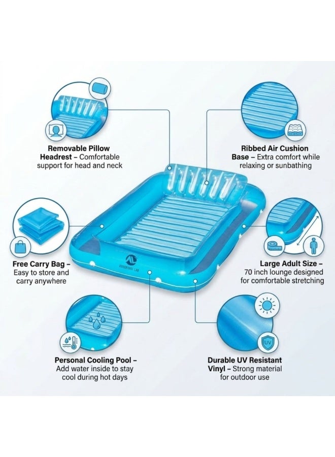 Adventure Lab Inflatable Tanning Pool Lounge Float with Pillow – 70” Suntan Pool Float, Personal Sunbathing Lounger for Adults, Large Inflatable Pool Raft for Swimming Pool, Beach & Summer Relaxation - Image 4