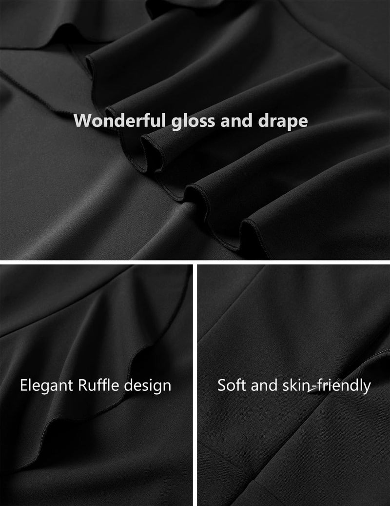 DRESSTELLS Black Cocktail Wedding Guest Dress for Women 2026 Formal Tea Party V Neck Wrap Bridesmaid Fit and Flare Prom Evening Funeral Graduation Dresses Black M - Image 5