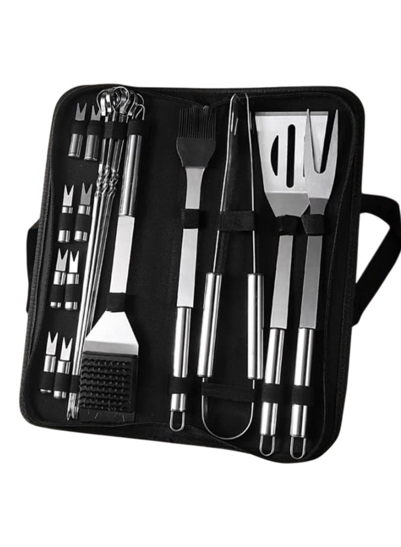 20-Piece Stainless Steel BBQ Tool Set with Black Carrying Bag - Image 1