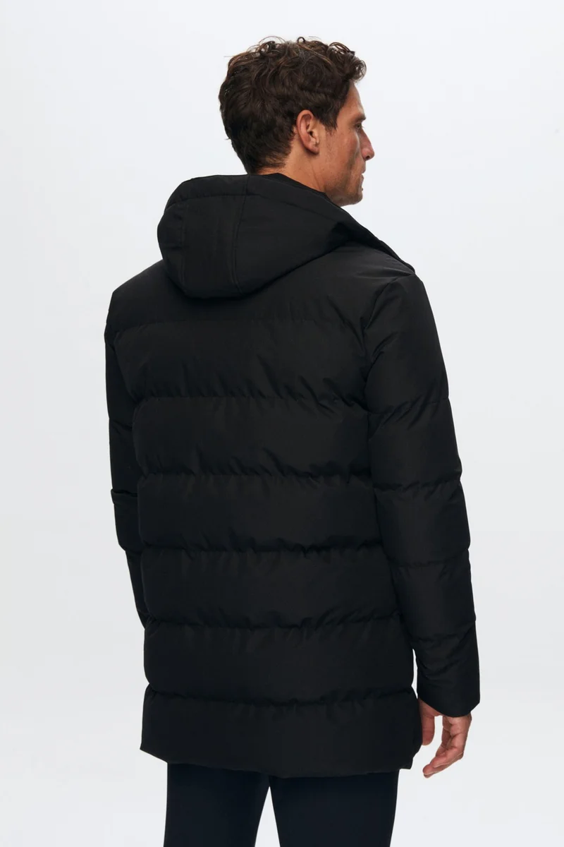 D'S DAMAT Regular Fit Black Windproof Water Repellent Fiber Filled Removable Hooded Winter Coat 1HF07ORT92475