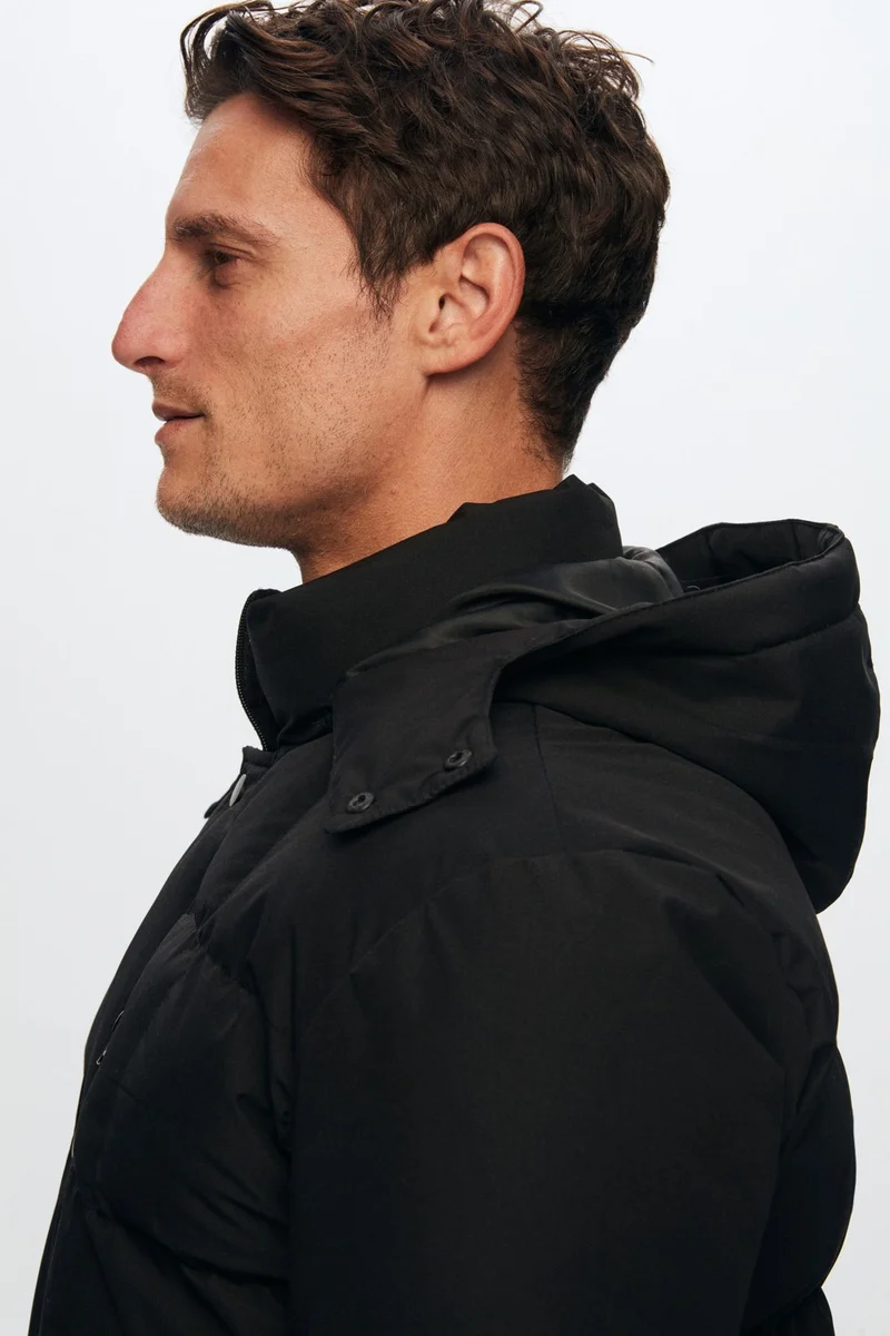 D'S DAMAT Regular Fit Black Windproof Water Repellent Fiber Filled Removable Hooded Winter Coat 1HF07ORT92475