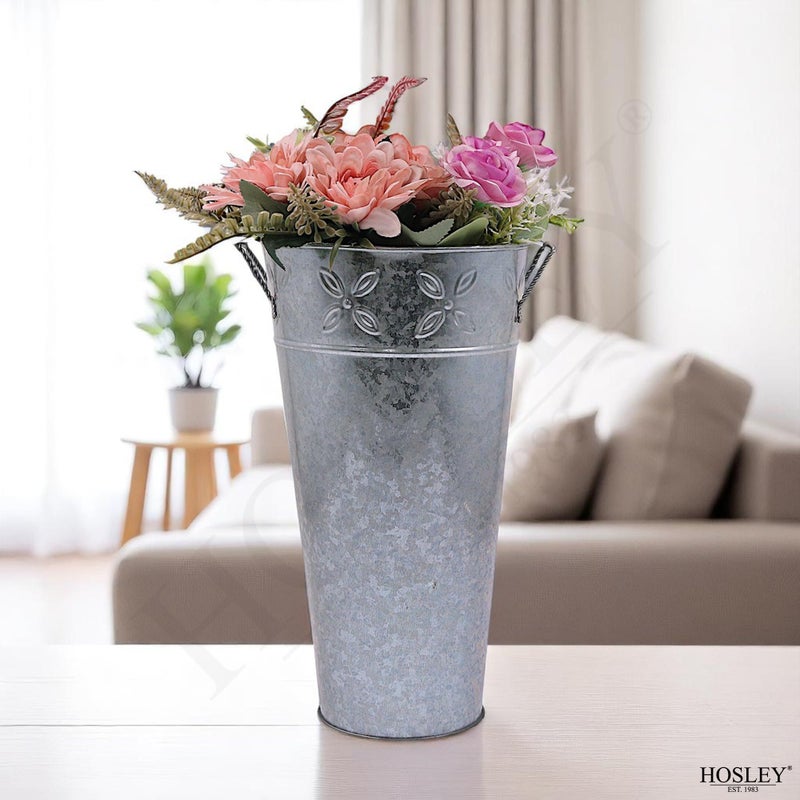 Hosley Set of 3 Galvanized Vases 6.5" Dia x 12" H Each French Bucket Design Ideal Gift for Wedding Special Events Aromatherapy Spa Reiki Meditation Settings O3 - Image 2