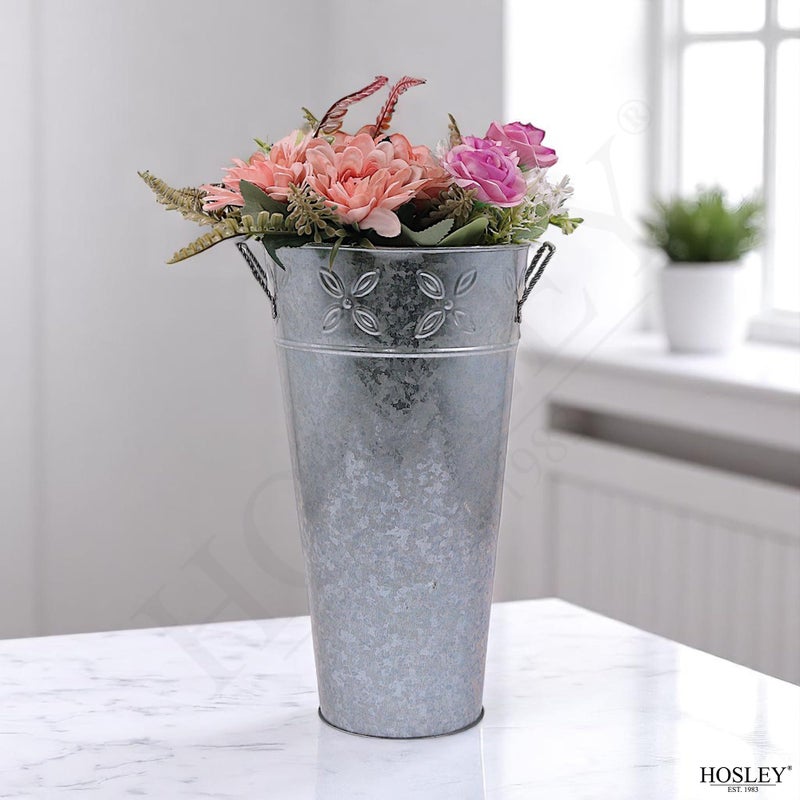 Hosley Set of 3 Galvanized Vases 6.5" Dia x 12" H Each French Bucket Design Ideal Gift for Wedding Special Events Aromatherapy Spa Reiki Meditation Settings O3 - Image 4