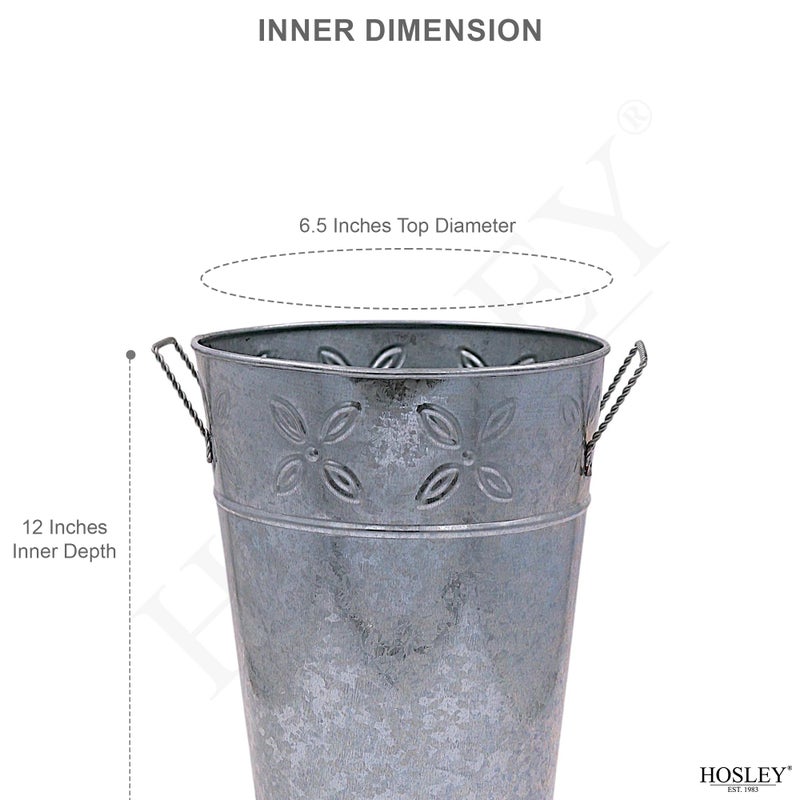 Hosley Set of 3 Galvanized Vases 6.5" Dia x 12" H Each French Bucket Design Ideal Gift for Wedding Special Events Aromatherapy Spa Reiki Meditation Settings O3 - Image 5