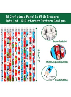HOWAF 48 Pieces Christmas Pencils For Kids, Christmas Wood Pencils With Eraser Tops, Christmas Pencils Santa Snowman Snowflake For Christmas Party Favor Gift Bag Fillers, 12 Styles  - Image 2