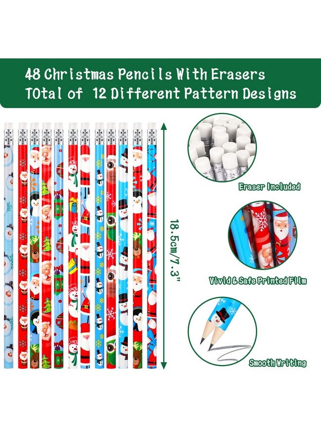 HOWAF 48 Pieces Christmas Pencils For Kids, Christmas Wood Pencils With Eraser Tops, Christmas Pencils Santa Snowman Snowflake For Christmas Party Favor Gift Bag Fillers, 12 Styles - Image 2