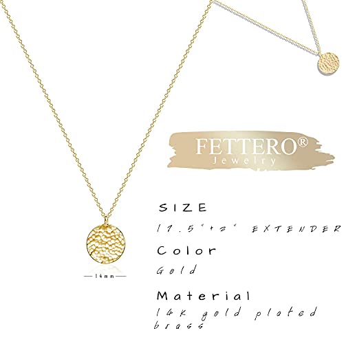 Fettero Pendant Necklace Gold Hammered Coin Pendant 14K Gold Plated Dainty Simple Jewelry for Women - Image 5