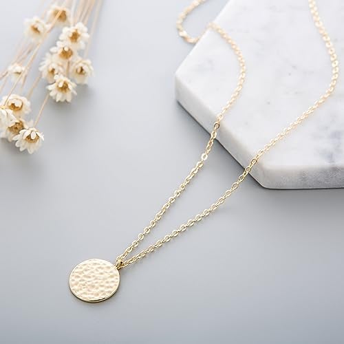 Fettero Pendant Necklace Gold Hammered Coin Pendant 14K Gold Plated Dainty Simple Jewelry for Women - Image 4