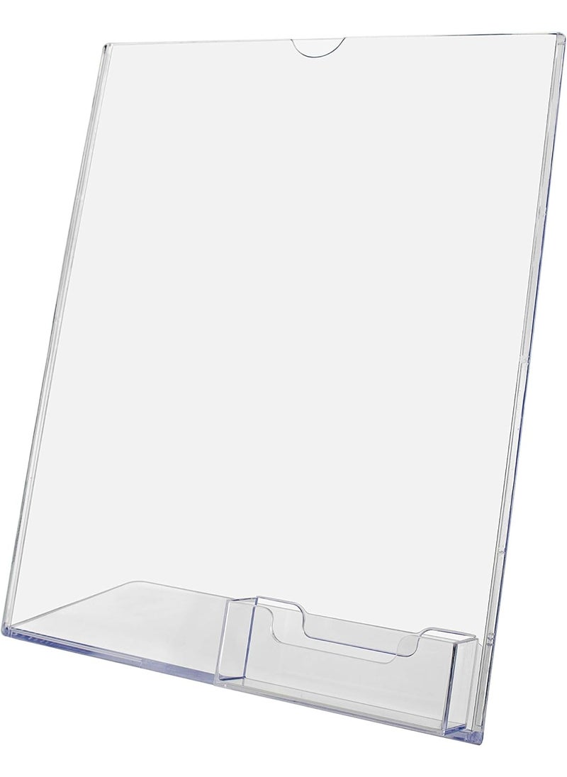 Deflecto 2 Pack Acrylic Sign Holder for 85 x 11 Property Details or Floor Plans in Real Estate Offices Clear Acrylic Slant Back Tabletop Display with Attached 35 Business Card Slot by Marketing Holders  - Image 1
