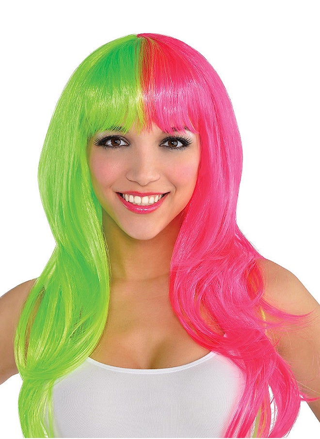 Amscan - Glamorous Neon Pink & Green Wig - Image 1