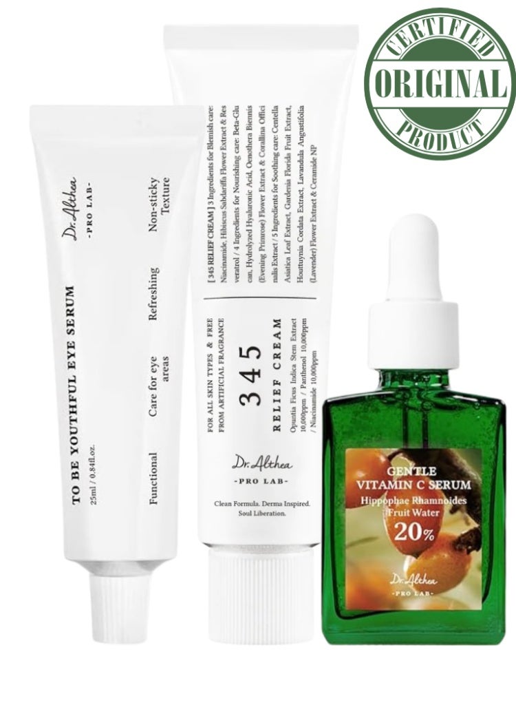 Dr.Althea Hydration & Glow Bundle – 345 Relief Cream, Gentle Vitamin C Serum & To Be Youthful Eye Serum - Image 1