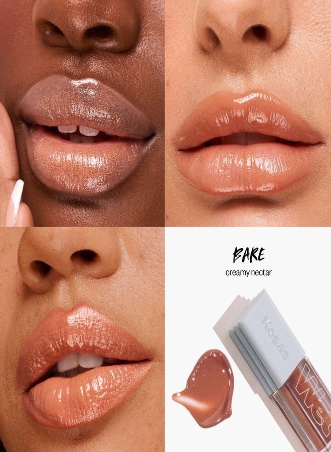 KOSAS Wet Lip Oil Plumping Peptide Lip Treatment Gloss,Bare - Creamy Nectar 4.6ml - Hydrating, Nourishing, and Glossy Finish - Image 2