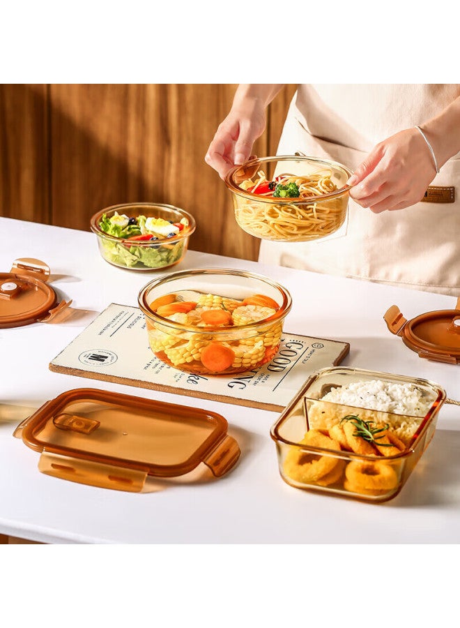 Cilock Glass Lunch Box Microwave Heating Lunch Box For Office Workers With Fresh-keeping Box Refrigerator Storage Amber Middle Round *2 - Image 1