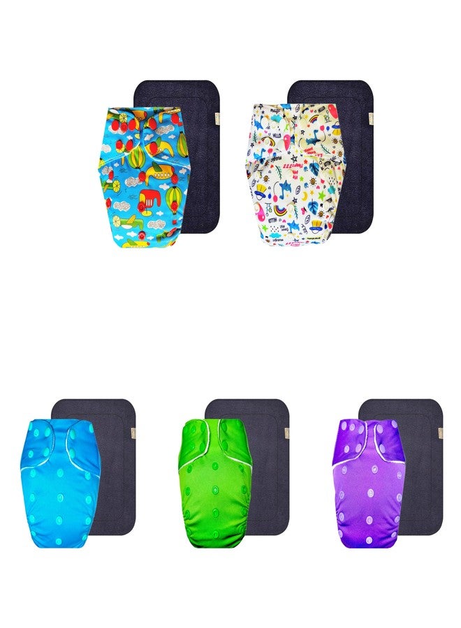 Dumbledo Premium Cloth Diaper with Gray Insert (Pack of 5) | Dry Feel and Comfortable | 6-Layer Absorbent Pad | Easy to Clean | Everyday Diapering Essential | 3 Months - 3 Years | Unisex Baby - Image 1