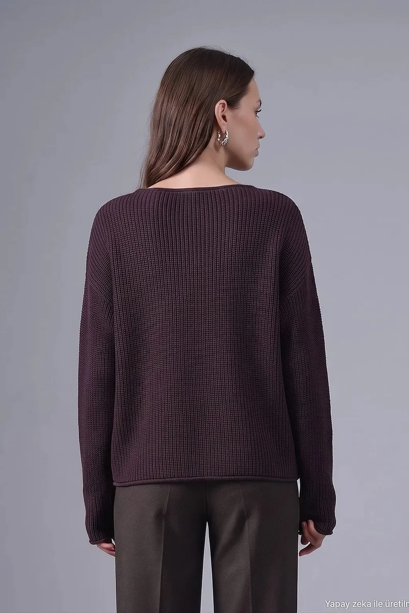 Dilvin Dark Mocha Brown DILVIN Women's Ribbed Boat Neck Knit Sweater for Women | Best Price UAE