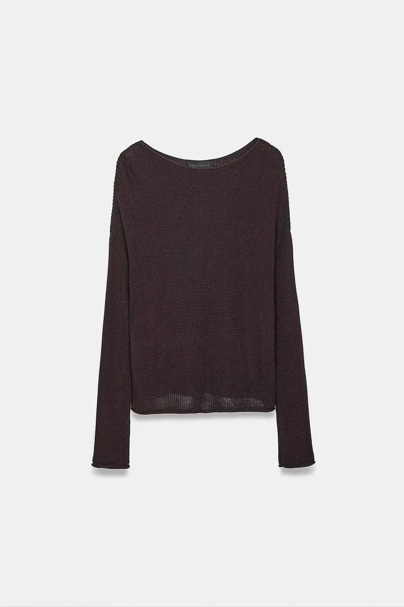 Dilvin Dark Mocha Brown DILVIN Women's Ribbed Boat Neck Knit Sweater for Women | Best Price UAE