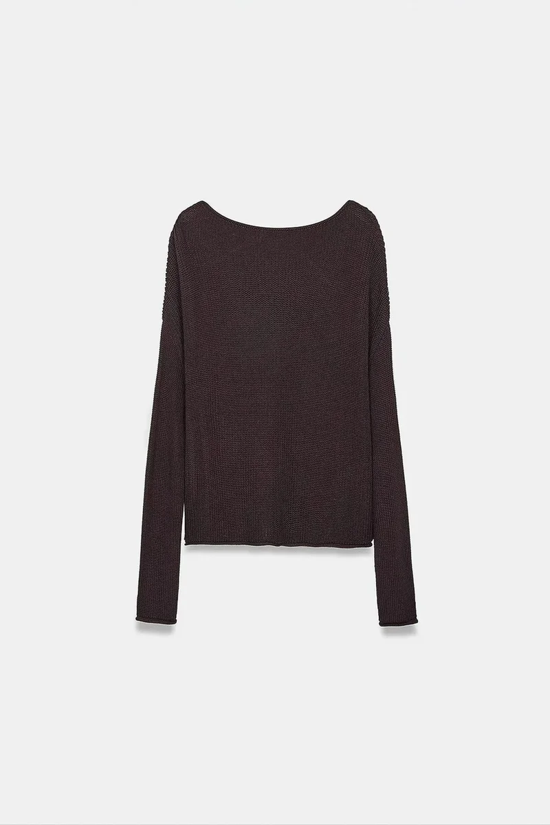Dilvin Dark Mocha Brown DILVIN Women's Ribbed Boat Neck Knit Sweater for Women | Best Price UAE