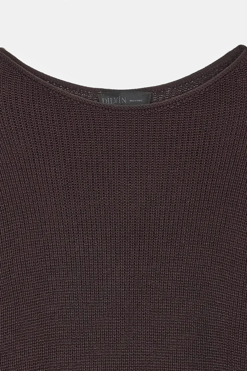 Dilvin Dark Mocha Brown DILVIN Women's Ribbed Boat Neck Knit Sweater for Women | Best Price UAE