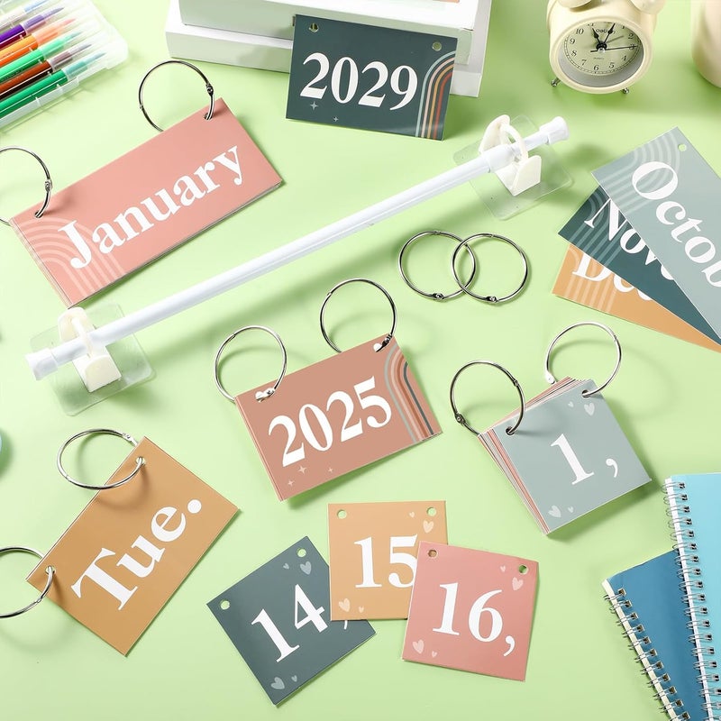 Containlol 56 Pcs Modern Boho Calendar Bulletin Board Set Rainbow Flip Calendar with Holder Boho Classroom Decoration Cards Adjustable Rod Holder with Orings for Back to School Supplies - Image 5