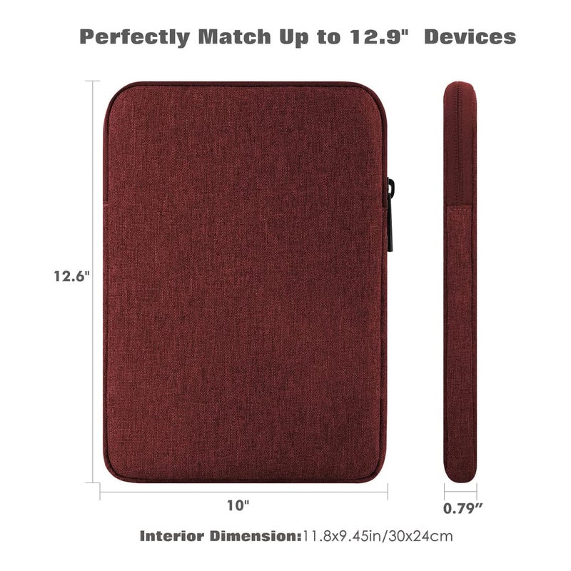 Moca 12.9 Inch iPad Sleeve Case Fits for iPad Pro 12.9 2021-2018, iPad Pro 12.9 2017/2015, Galaxy Tab S8+ 12.4", Surface Laptop Go 12.4" Universal Tablet Sleeve Bag Pouch (Wine Red) - Image 2
