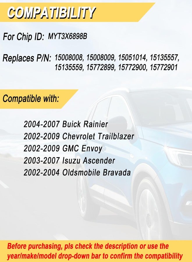 Vurkcy Key Fob Replacement for 2002-2009 Chevrolet Trailblazer, MYT3X6898B - Image 2