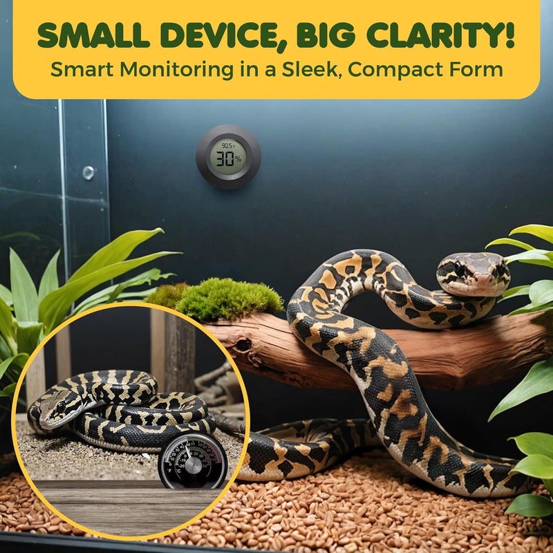 SunGrow Reptile Thermometer with Hygrometer with Digital Display, Accurate Temperature, Humidity Gauge for Snake and Lizard Tanks, Round Clear LCD, Black, 1.8”x1.8”x0.6” - Image 5