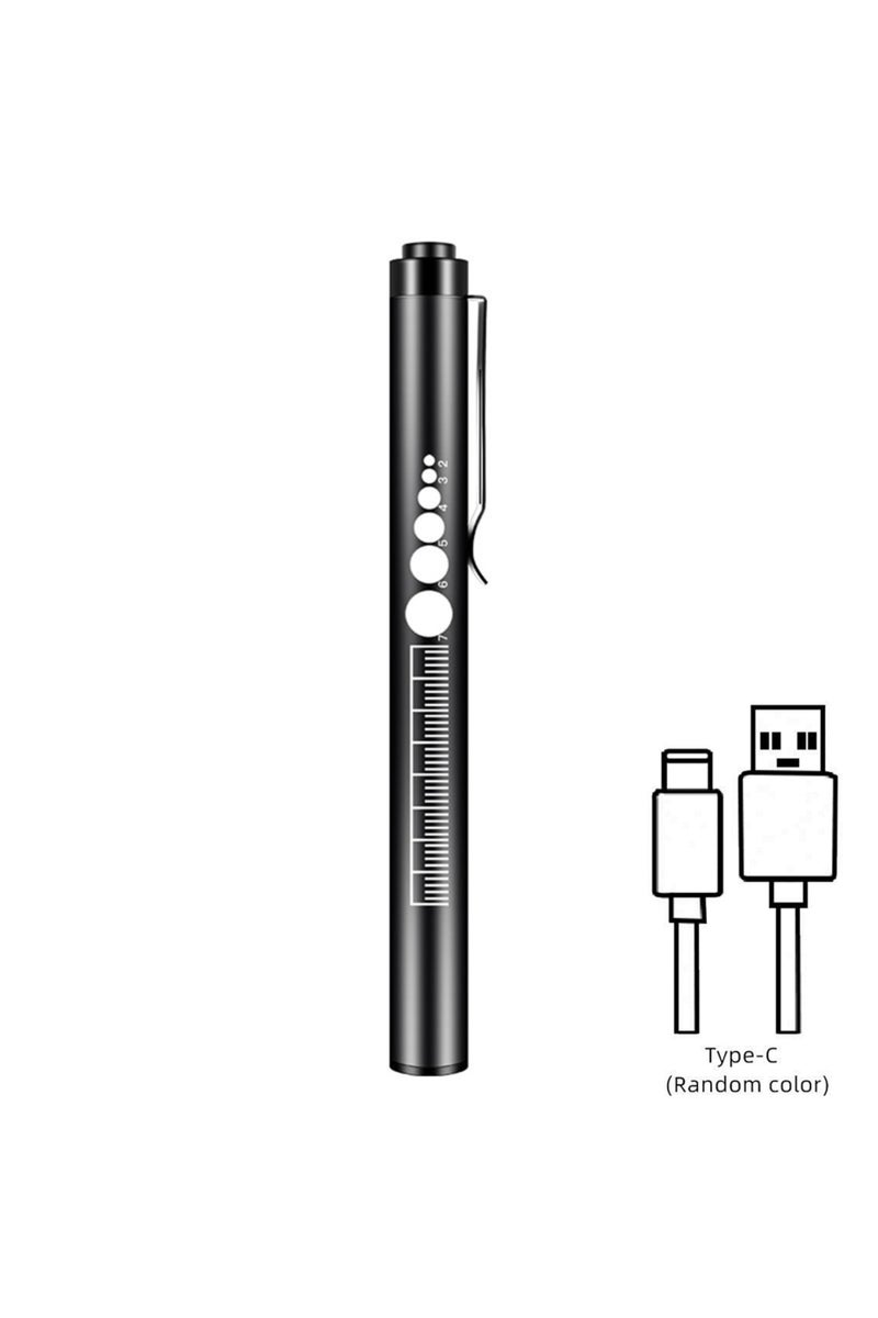 Lithium Ion Battery Black 2-in-1 LED Penlight With Pupil Gauge Type-C USB Rechargeable Ldeal Medical