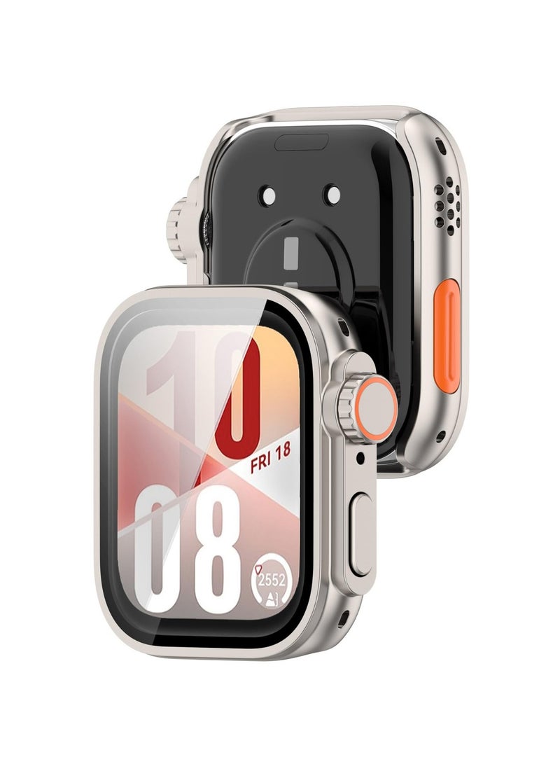 Full Coverage Case with Screen Protector Compatible with Huawei Watch Fit 4 PC and Real Glass Protective Case Cover Smart Watch Accessories (Starlight) - Image 4