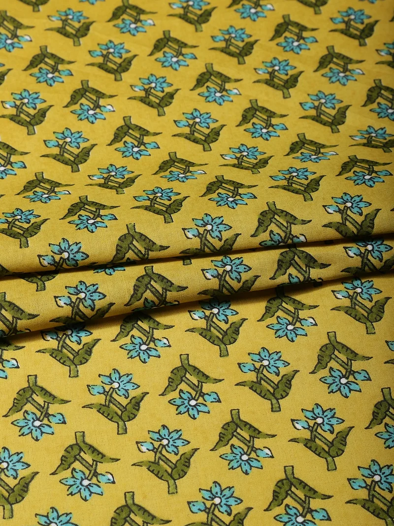 أيه كيه إس Yellow Floral Butti Block Print Fabric