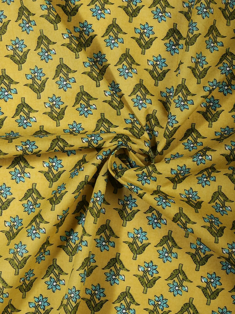 أيه كيه إس Yellow Floral Butti Block Print Fabric