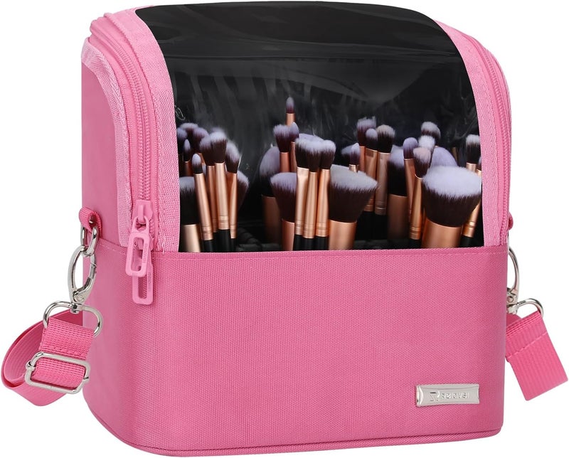 TANTO Makeup Brush Case Stand-up Makeup Cup Makeup Brush Holder Travel Professional Cosmetic Bag Artist Storage Bag with Shoulder Strap and Adjustable Divider (large black) - Image 1