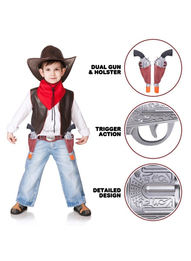 ArtCreativity - Cowboy Gun Belt And Holster - Cowboy Holster Set Includes 2 Toy Guns With Sound, Toy Gun Holster, Brown Western Belt, And 6 Fake Bullets - Cowboy Costume Accessories For Boys Halloween Costume - Image 1