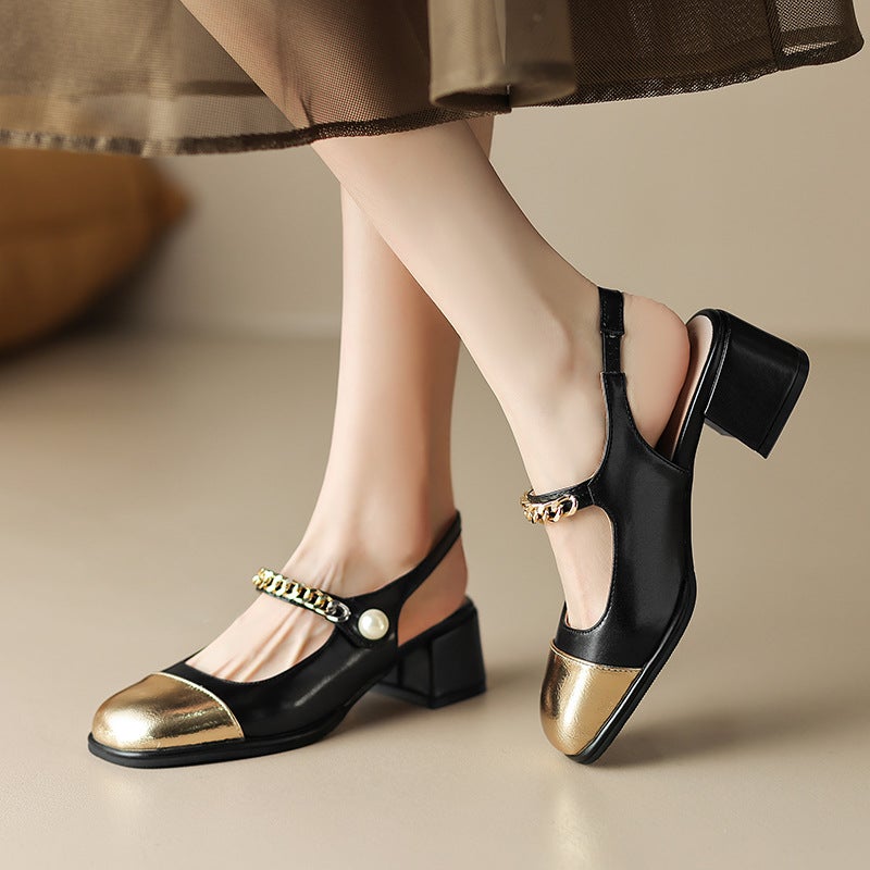 2024 Summer Fashion With 32-43 Chain Color Matching Square Women'S Covered Toe Sandals - Image 2