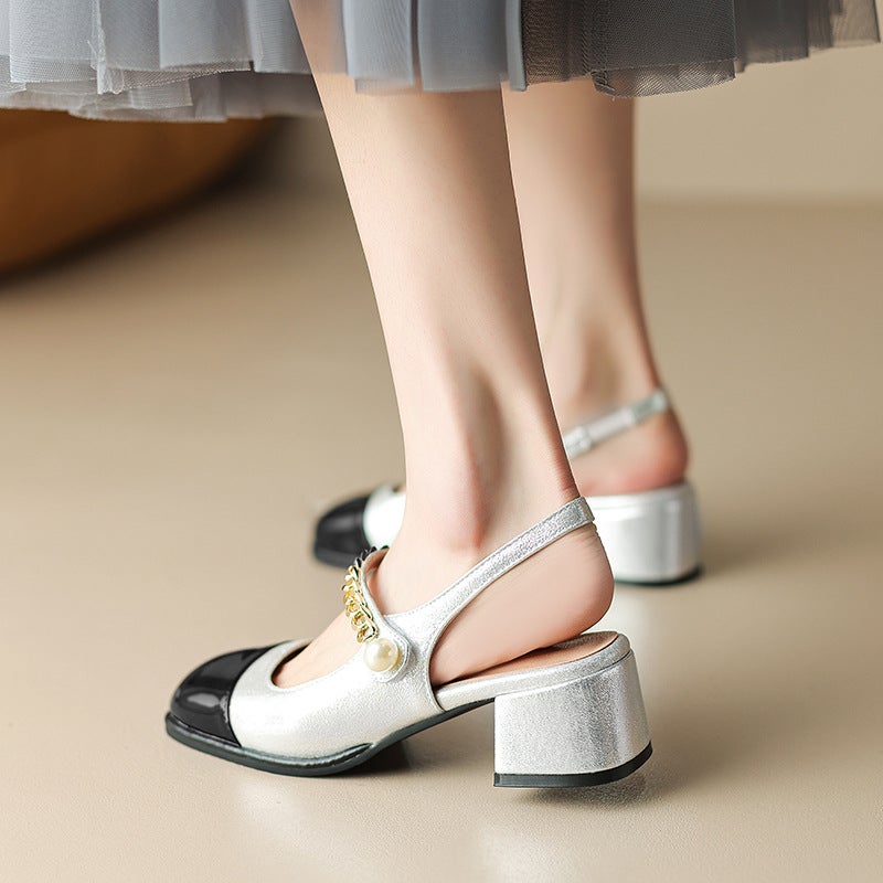 2024 Summer Fashion With 32-43 Chain Color Matching Square Women'S Covered Toe Sandals - Image 5