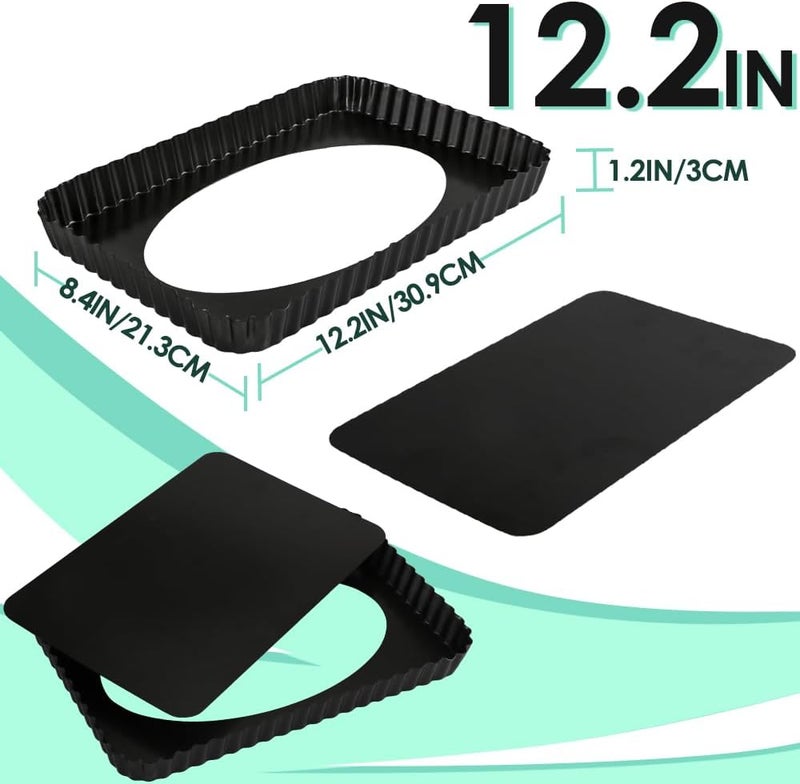 Cyimi Rectangular Pie Pan Nonstick Tart Pan With Removable Bottom Heavy Duty Carbon Steel Fluted Quiche Pan Tart Mold for Baking Mousse Cakes Dessert,12.2 x 1.2-Inch - Image 2
