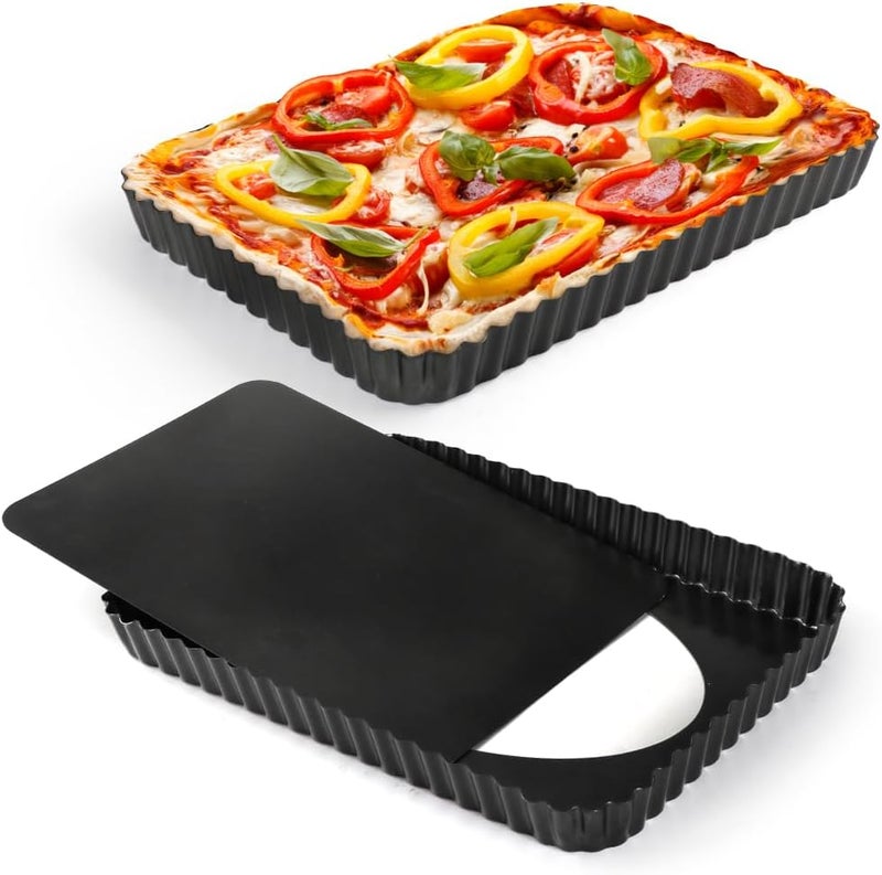Cyimi Rectangular Pie Pan Nonstick Tart Pan With Removable Bottom Heavy Duty Carbon Steel Fluted Quiche Pan Tart Mold for Baking Mousse Cakes Dessert,12.2 x 1.2-Inch - Image 1
