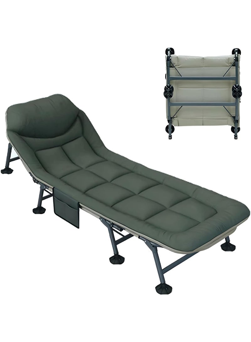 GO2CAMPS Premium Foldable Cushioned 8-Leg Camping Bed & Office Nap Cot â€“ Heavy Duty Portable Sleeping Cot with Thick Padded Mattress, Ergonomic Recliner Headrest, Side Storage Pocket, and Sturdy Steel Frame for Outdoor Camping, Travel, Guest Use, and Office Rest - Image 1