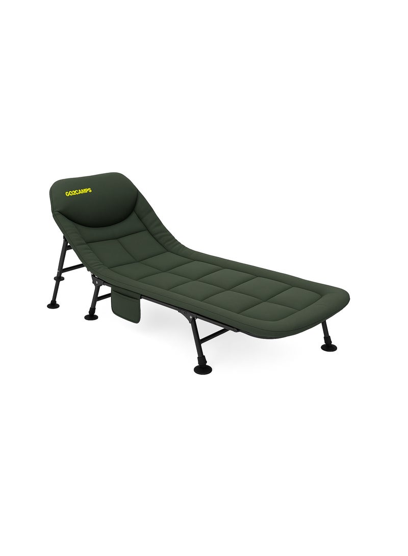 GO2CAMPS Premium Foldable Cushioned 8-Leg Camping Bed & Office Nap Cot â€“ Heavy Duty Portable Sleeping Cot with Thick Padded Mattress, Ergonomic Recliner Headrest, Side Storage Pocket, and Sturdy Steel Frame for Outdoor Camping, Travel, Guest Use, and Office Rest - Image 2