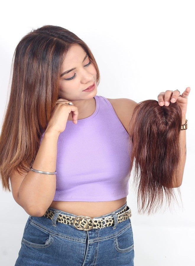 Ritzkart 14 Inch 2x4 Medium Brown Double Knots Straight Hair Natural remi Human Hair with Mono Silk Base Hand Made Clip In Crown Small Area Topper For Women - Image 5