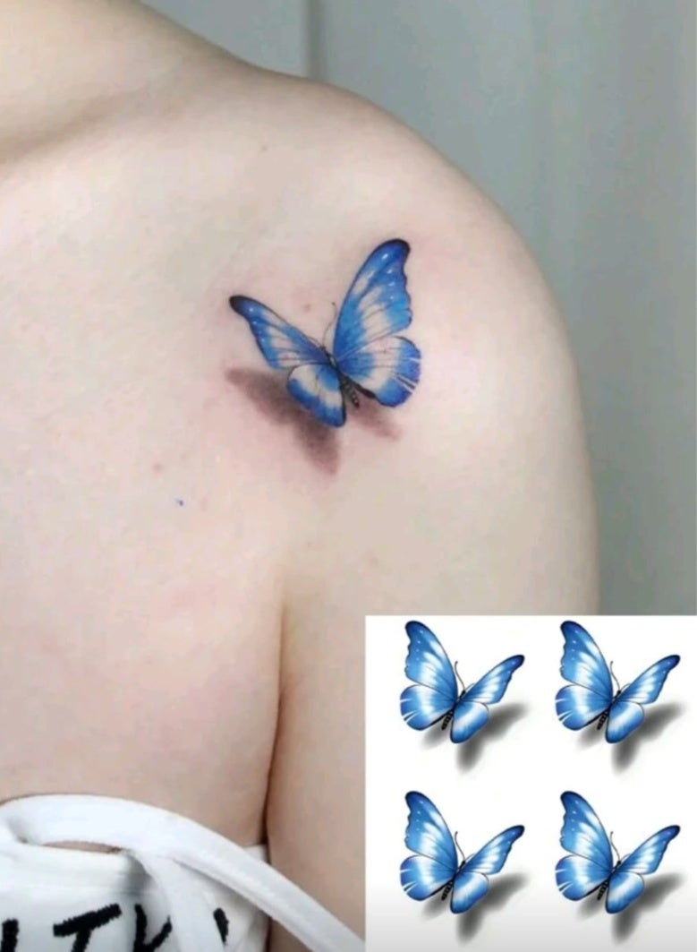 شي إن تاتو فراشات مؤقت تصميم فراشات زرقاء أنيق سهل الاستخدام ويثبت لفترة طويلة - Image 1