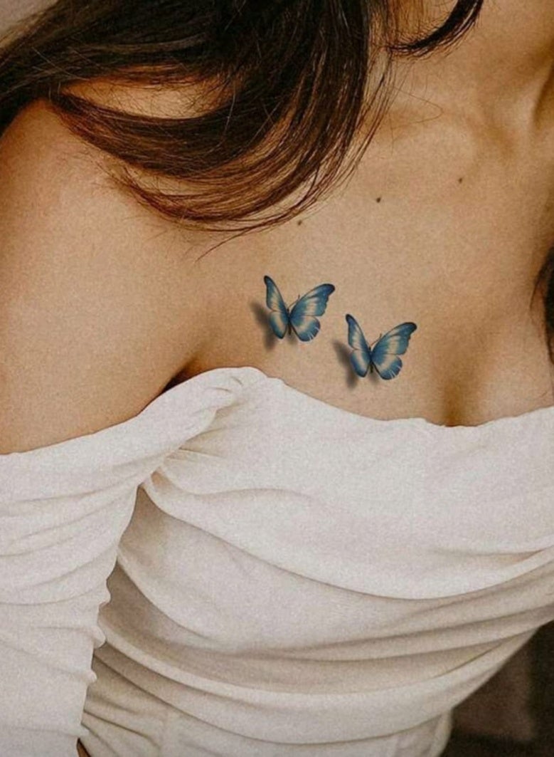 شي إن تاتو فراشات مؤقت تصميم فراشات زرقاء أنيق سهل الاستخدام ويثبت لفترة طويلة - Image 3