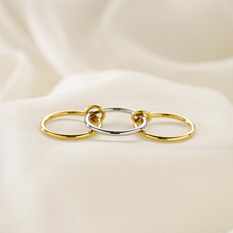 AllenCOCO 14K Gold Plated Stackable Rings, 3 Ring Set â€“ Gold & Silver, Band Ring for Women Statement Size 7 - Image 3