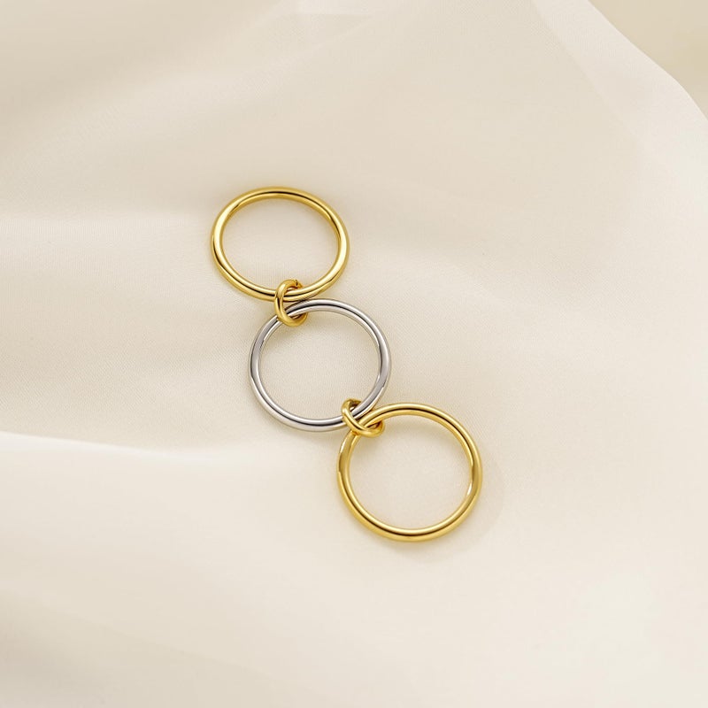 AllenCOCO 14K Gold Plated Stackable Rings, 3 Ring Set â€“ Gold & Silver, Band Ring for Women Statement Size 7 - Image 4